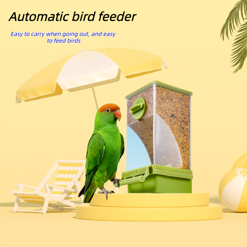 Parrot Automatic Feeder Anti-Spill Shell Separator Hanging Food Box for Cockatiels Budgies Parakeets – All-In-One No Battery Bird Feeder with Anti-Splash Guard 1pc