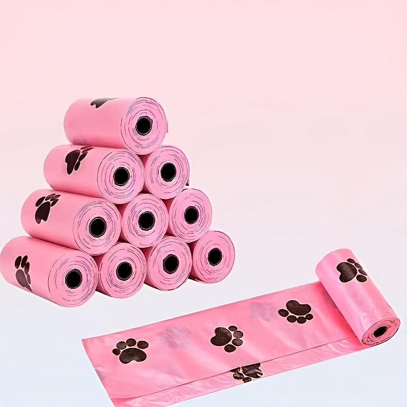 Dog Poop Bags with Paw Print Design – 15 Rolls/225 Count Thickened Leak-Proof Disposable Pet Waste Bags for Dogs & Cats, Easy Tear-Off Rolls, Portable for Walks & Outdoor Cleanup, Pink Cat Paw