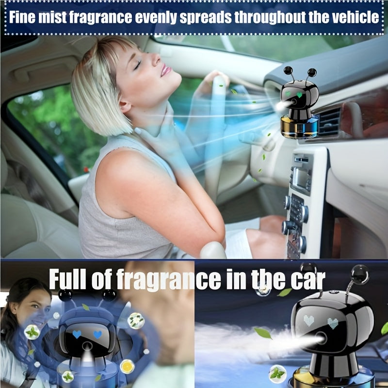 Robot Smart Car Air Freshener USB Rechargeable Auto Spray AI Expression Display 4 Scent Levels Adjustable Automatic Fragrance Diffuser Car Decoration Gift