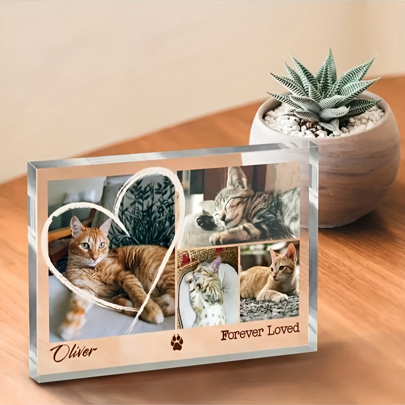 Forever Loved Custom Pet Photo Acrylic Plaque - Personalized Dog & Cat Memorial Gift, Pet Loss Sympathy Keepsake with Photo Print, Thoughtful Bereavement Gift for Pet Owners