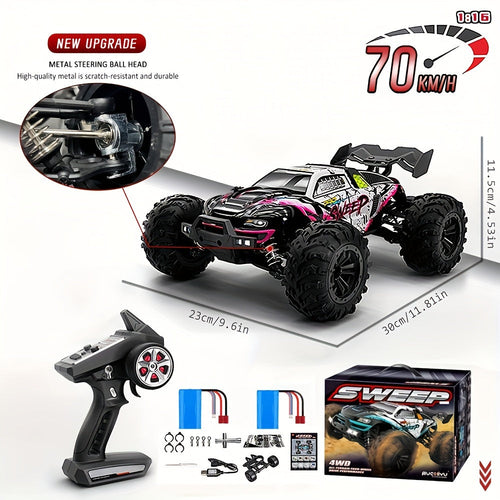 16101Pro RC Car 1/16 Scale 4WD Brushless Motor 70KM/H Off-Road Drift Racing Truck with 2.4GHz Remote Control, 4x4 All-Terrain Racing Vehicle – High Speed RC Truck with 2 Batteries Included