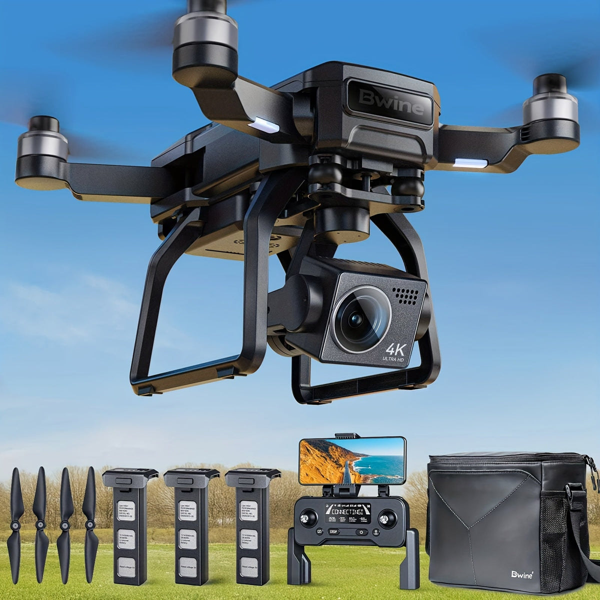 Bwine F7GB2 4K Drone with 3-Axis Gimbal - 8.2MP Camera, 50+ Min Flight Dual Battery, Level 6 Wind Resistance, 3.2KM Transmission, Triple GPS, FAA Remote ID Compliant, Carbon Fiber Frame