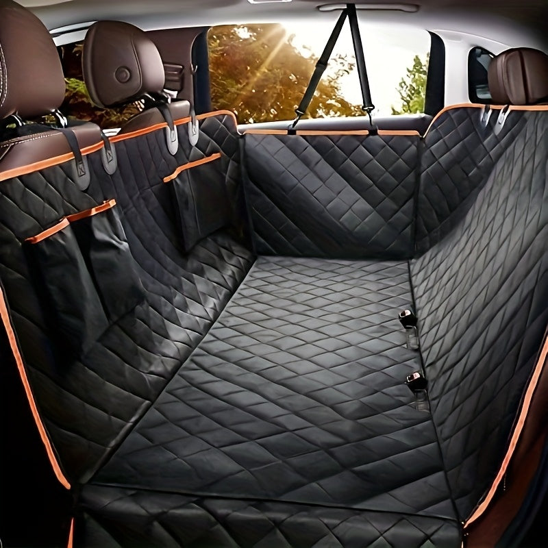 Dog Car Seat Cover with 4 Pockets - Non-Slip Waterproof Pet Seat Cushion for Medium & Large Dogs, All-Encompassing Anti-Stain Back Seat Cover, Universal Fit Car Dog Mat, Black