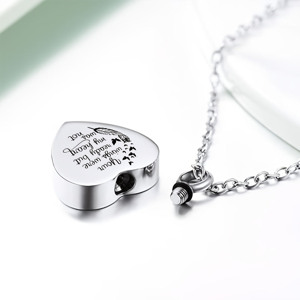Heart Urn Necklace for Ashes – 2-Pack Carved Locket Charm Pendant for Men & Women, Stainless Steel Memorial Jewelry “Your Wings Were Ready But My Heart Was Not” Sympathy Gift