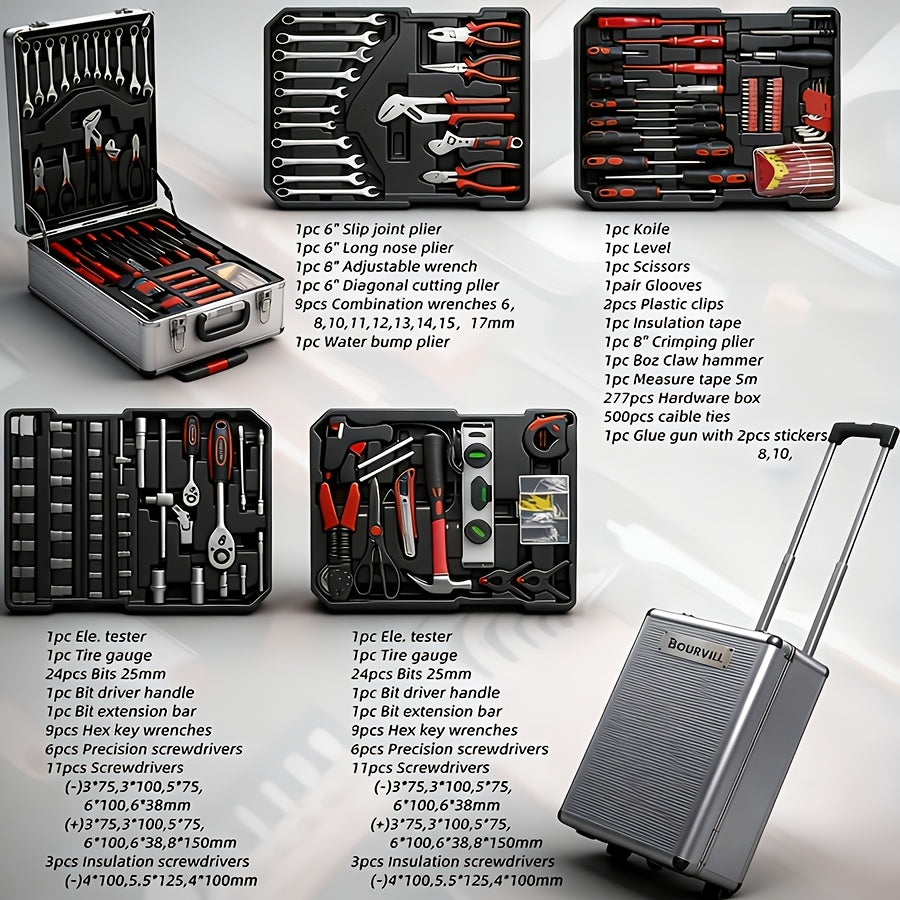 52 Piece Professional Tool Set with Portable Toolbox Multi-Functional Home and Car Repair Kit for DIY Enthusiasts and Professionals Gift for Men Available in Red Standard Black and White