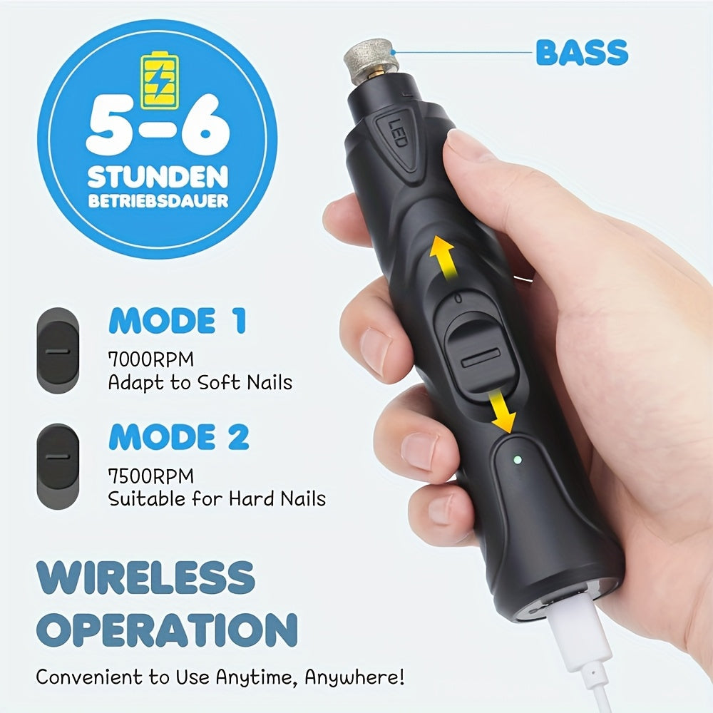Dog Nail Grinder with LED Light - Quiet Rechargeable Pet Nail Grinder 2-Speed Painless Nail Trimmer for Large Small Dogs, USB Charging with Grinding Wheel