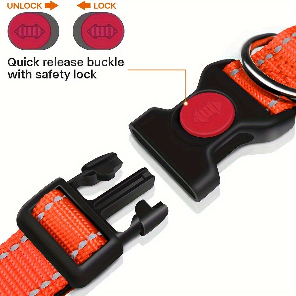 Reflective Nylon Dog Collar with Quick-Release Buckle – Adjustable No-Slip Training Collar for Small, Medium & Large Dogs, Safe Night Walking Collar with High-Visibility Reflective Strip