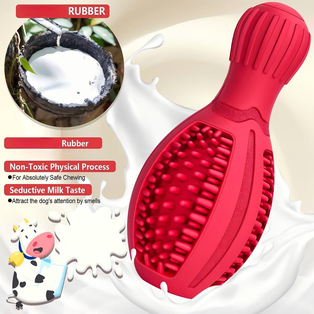 Interactive Dog Chew Toy with Slow Feeder & Food Dispenser - Durable Rubber Teeth Cleaning Puzzle Toy for Small Medium Large Breed Dogs, Squeaky Training Toy