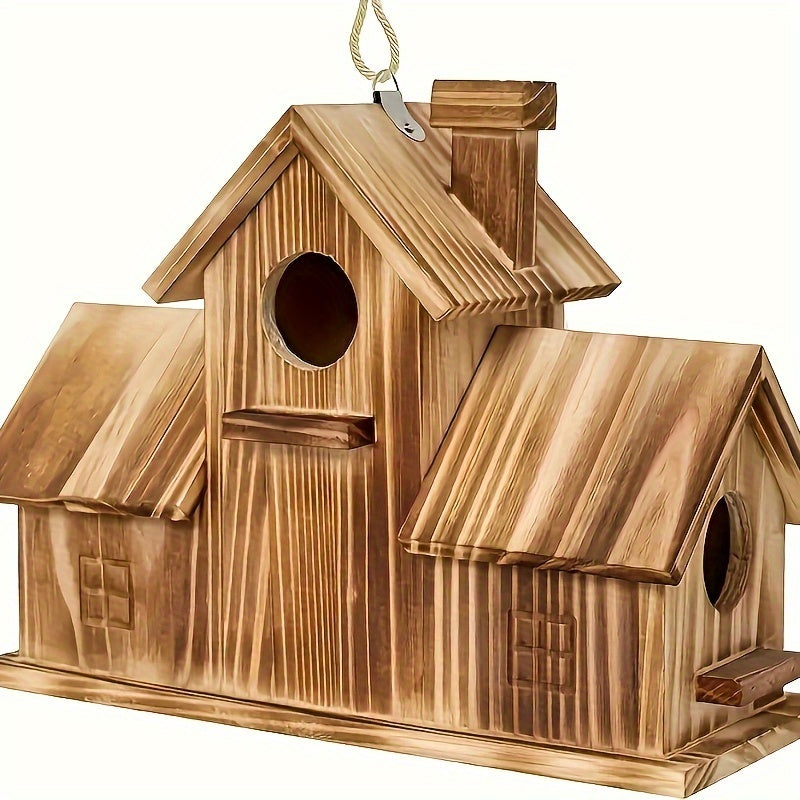 Rustic Wooden Birdhouse for Outside Outdoor Wild Bird Nest House Garden Backyard Patio Tree Decor Weatherproof Natural Wood Bird Habitat Nesting Box