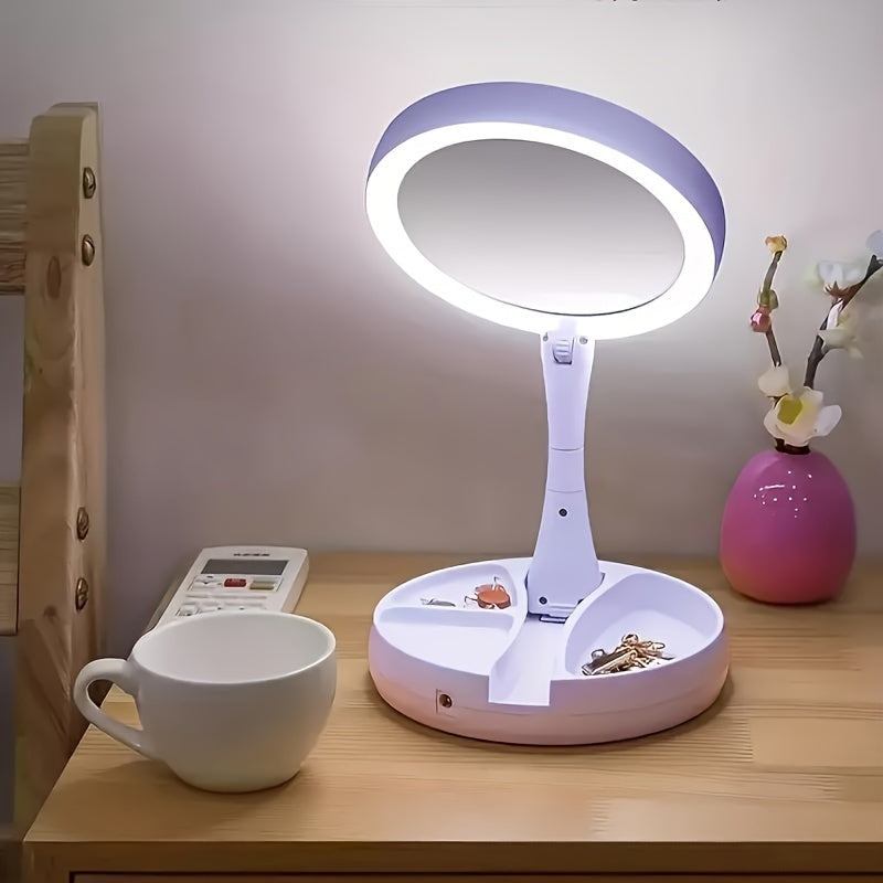 LED Makeup Mirror with 10X Magnification – Double Sided Lighted Vanity Mirror, Bright LED, USB & Battery Powered, Travel-Friendly Table Mirror for Bathroom, Bedroom & Dressing Table