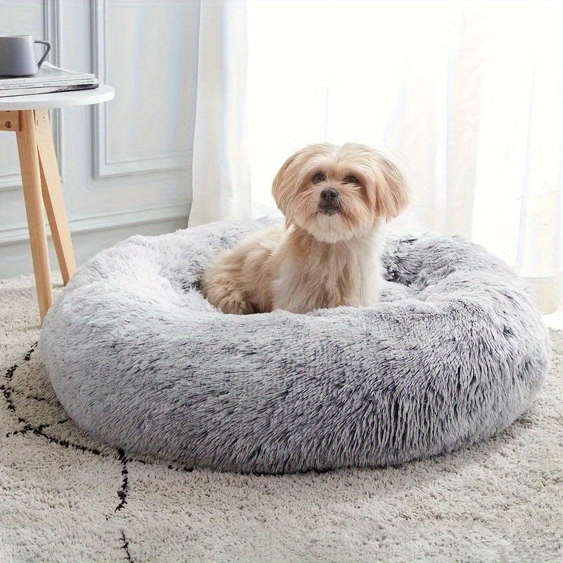 Donut Dog Bed & Cat Bed Soft Faux Fur Plush Round Pet Cushion - Warm Fluffy Calming Dog Crate Mat for Small Medium Large Dogs & Cats, Multiple Sizes 15"-31"