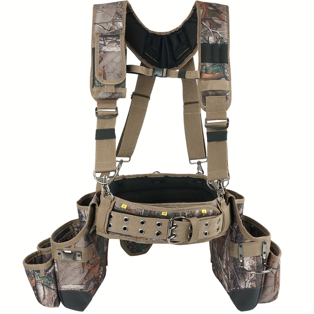 Heavy Duty Tool Belt with Suspenders 5-Piece Set – 1680D Ballistic Fabric, Carpenter Framer Construction Pouch with Phone Holder & Hammer Loop, Fits Electricians, Roofers & Contractors