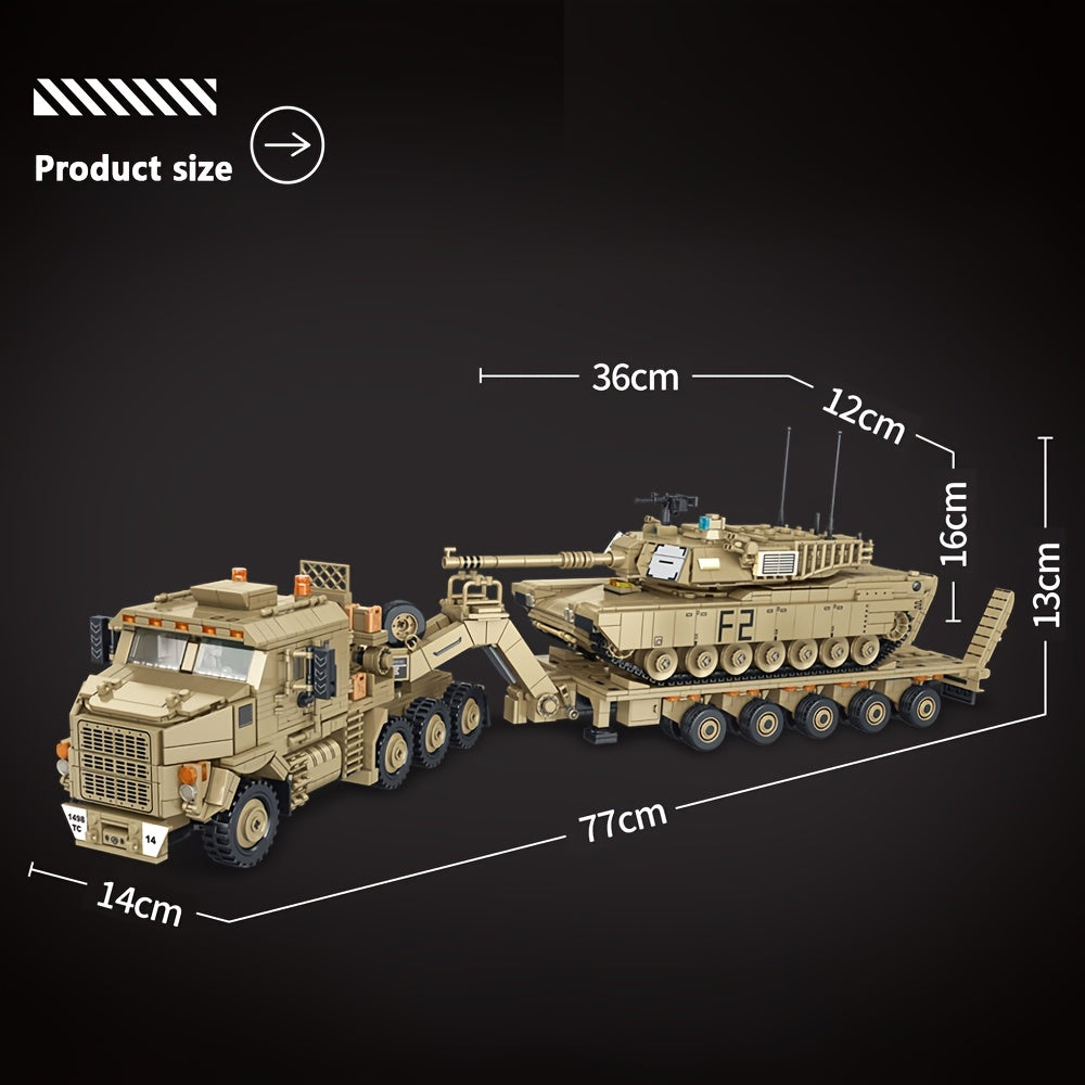 3482 Piece Military Tank Hauling Heavy Vehicle MOC Building Block Set - Armored Transport Truck Model Kit for Adults, Military Enthusiast Gift, Collection Display, Compatible Bricks