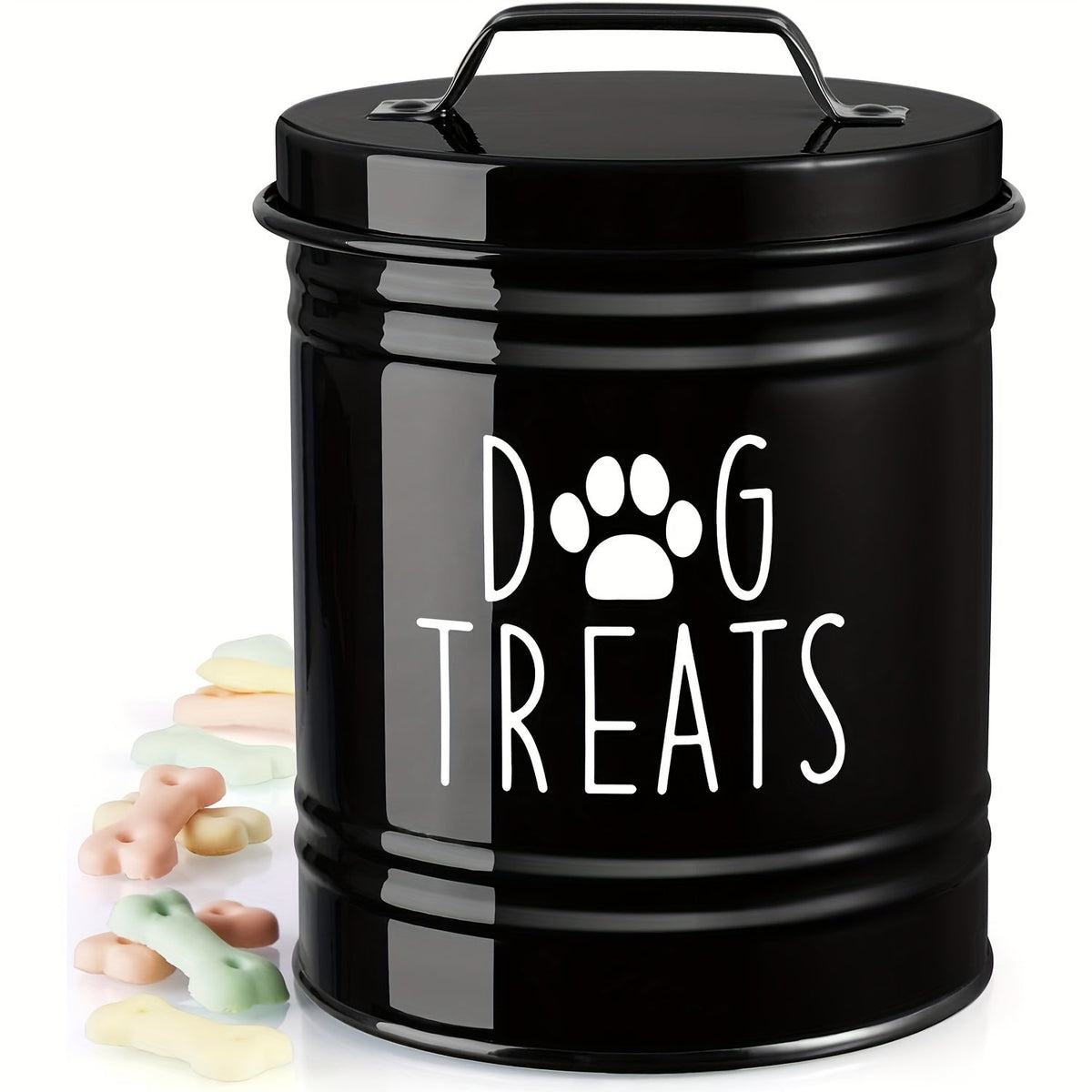 Pet Food Storage Container with Lid - Moisture-Proof Iron Dog Food Bucket Country Farmhouse Style Airtight Dry Food Keeper for Dogs Cats Black White Kitchen Pet Organizer Gift