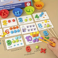 Wooden Number Counting Math Learning Toy Set with Colored Beads Matching Cards Cognitive Skills Clutch Bead Operation Training for Boys Girls Ages 3+ Birthday Christmas Gift