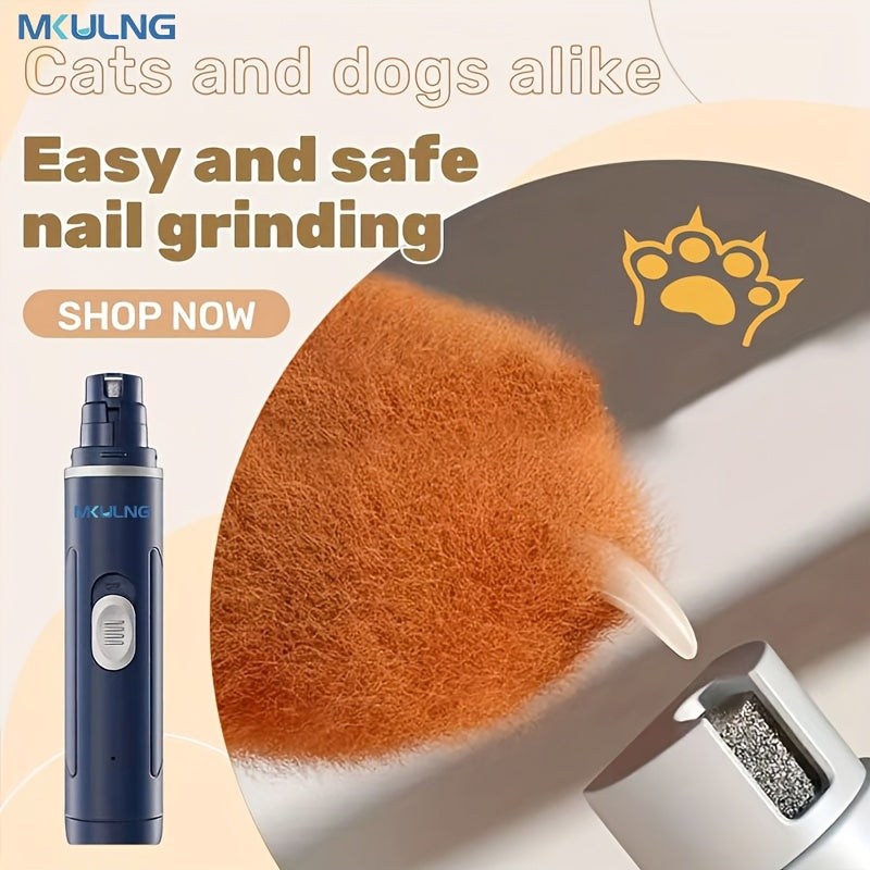 Quiet Electric Dog Nail Grinder USB Rechargeable – 2-Speed Painless Pet Nail Trimmer with Polishing & Smoothing Head for Large Medium Small Dogs, Low-Noise Cordless Claw Care Tool, Black Blue Green White