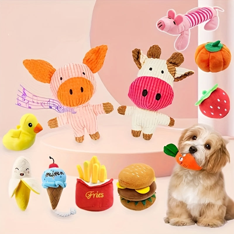 Squeaky Dog Plush Toys Set 15pcs – Bite-Resistant Cartoon Interactive Dog Toys for Tug of War, Random Styles, Small Medium Large Dogs & Puppies