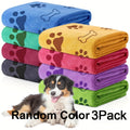 Quick-Dry Pet Towels 3-Pack – Soft Absorbent Microfiber Dog Bath Towels with Cute Paw Print Design, Fast-Drying Bathing Supplies for Small Medium Large Dogs and Cats, Random Colors