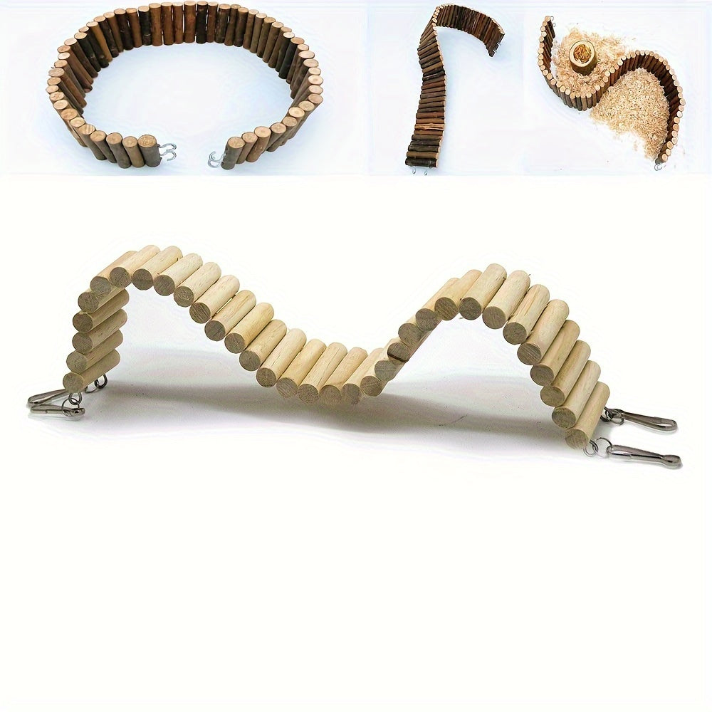 Natural Wood Climbing Ladder Fence for Hamsters Mice Guinea Pigs Small Pets Cage Decoration Crawling Toy Habitat Accessory With or Without Bark Multiple Sizes