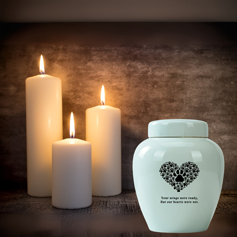 Ceramic Pet Memorial Urn Large Capacity - High-Grade Dog and Cat Cremation Keepsake Urn, Your Wings Were Ready But Our Hearts Were Not Engraved, Durable Pet Loss Grief Comfort Urn, Dark Green