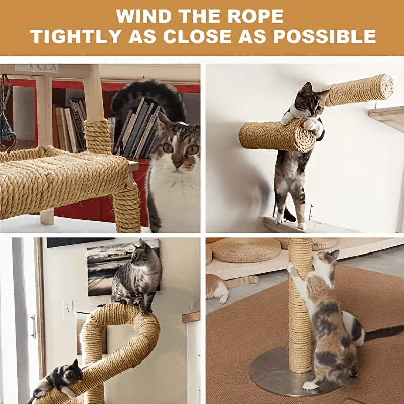 Natural Hemp Rope for Cat Scratching Posts 393.7 Inch - Durable Sisal Replacement Cord for DIY Cat Tree & Claw Care, Strong Unwound Hemp Cord for Scratching Post Repair & Crafts