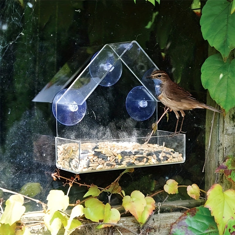 Window Bird Feeder with Suction Cup - Clear Acrylic Outdoor Bird Feeder for All Bird Species, Easy to Clean Transparent Design, Perfect for Window & Glass Door - Bird Feeders for Outside