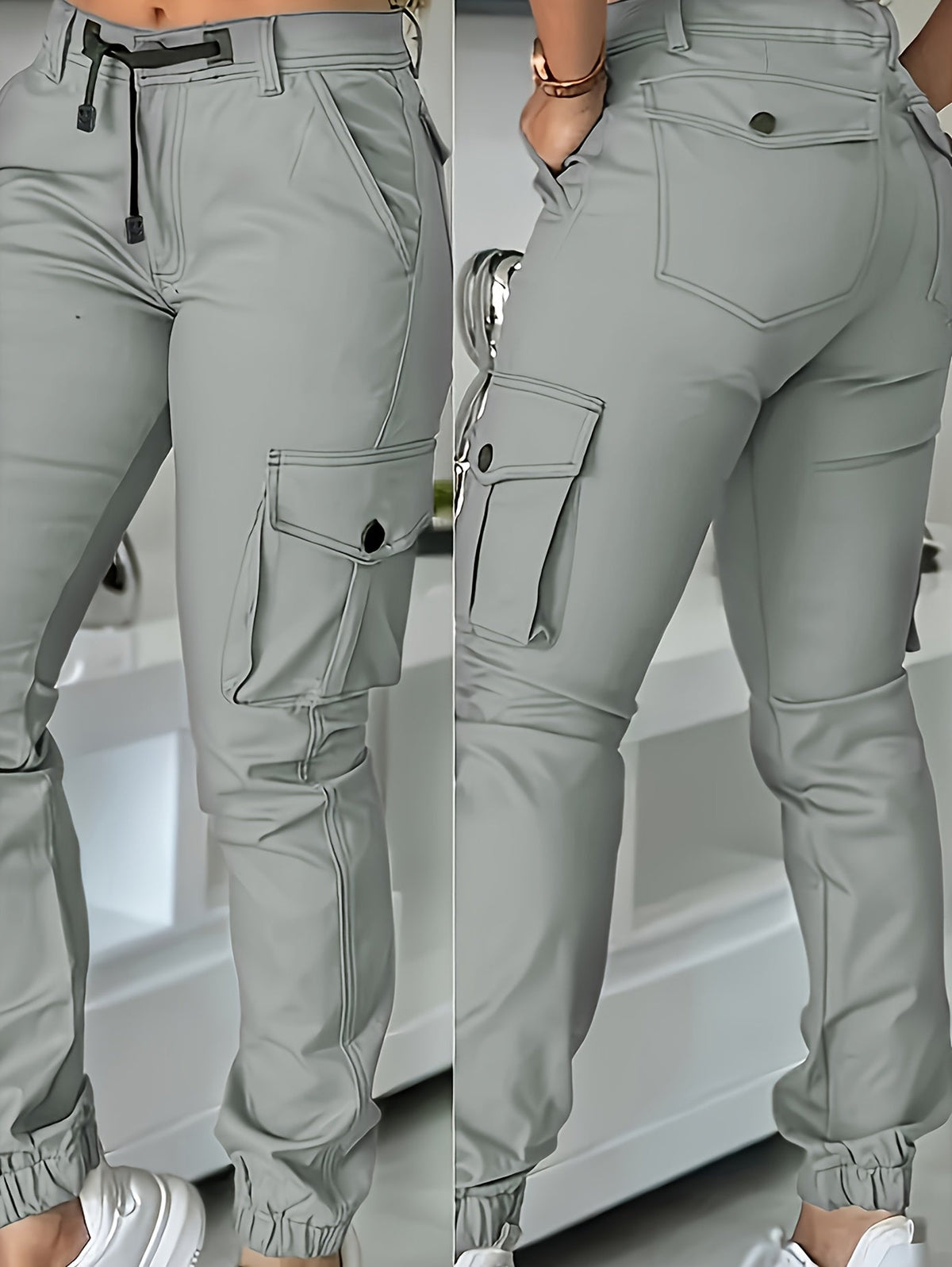 Women's High Waist Cargo Joggers Ankle Pants with Drawstring Pockets Slim Fit Casual Trousers Spring Autumn Black Khaki Grey XS-XL