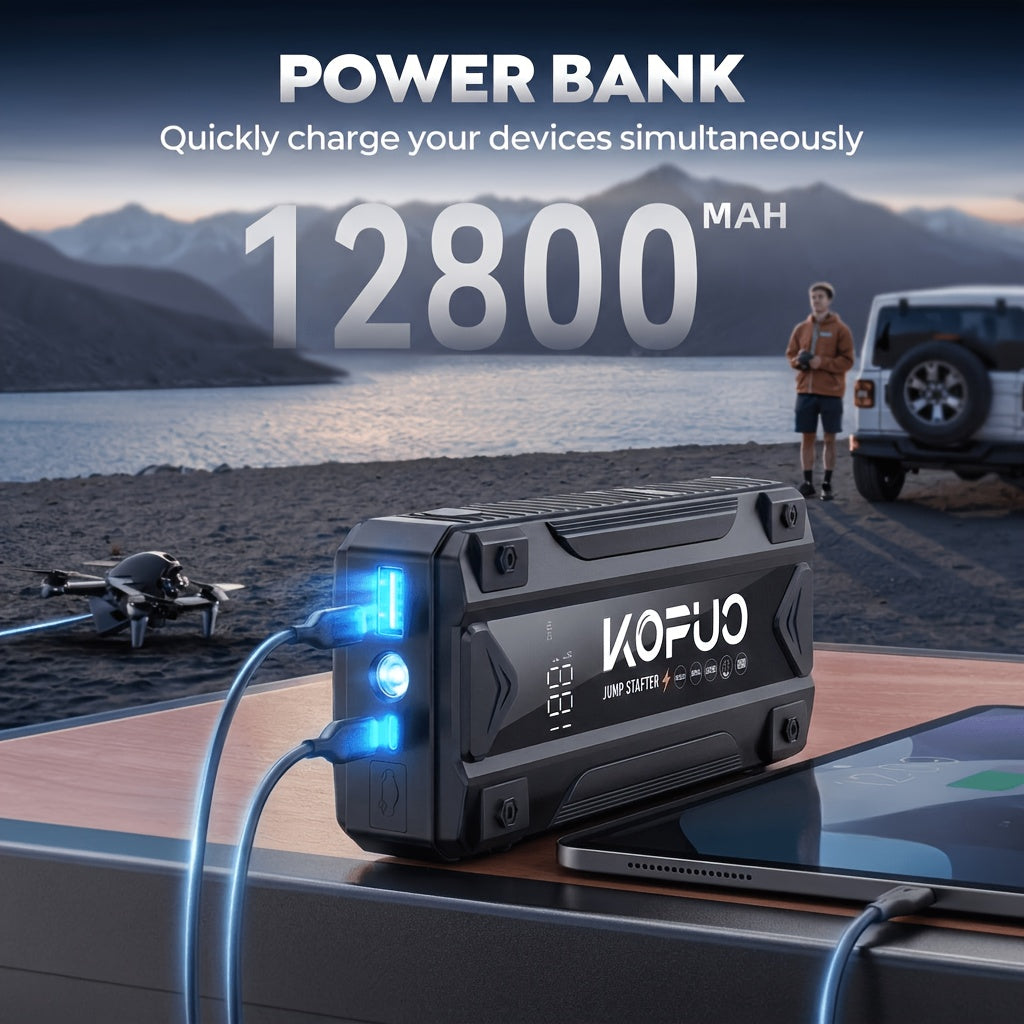 Portable Car Jump Starter with Air Compressor 20000A Peak 7-in-1 Battery Booster Pack with 150PSI Tire Inflator, Power Bank, LED Light & LCD Display – 12V Emergency Roadside Kit for Car SUV Truck