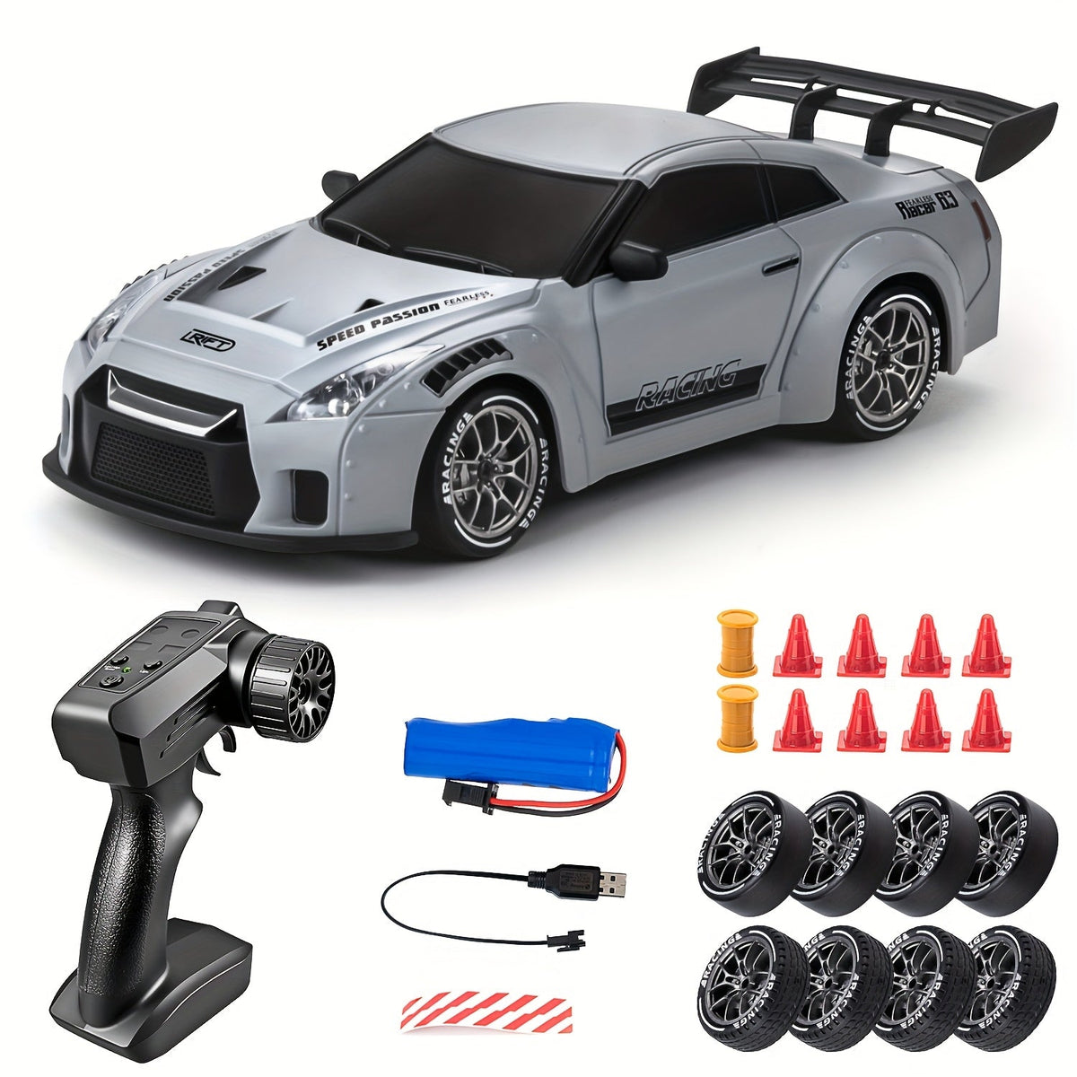 1:24 Scale RC Drift Racing Car 2.4G Remote Control - High Speed 20+ km/h with Drift Tires, LED Lights and Obstacle Course, Durable Rally RC Car for Kids Boys Teens and Adults, Birthday Christmas Gift