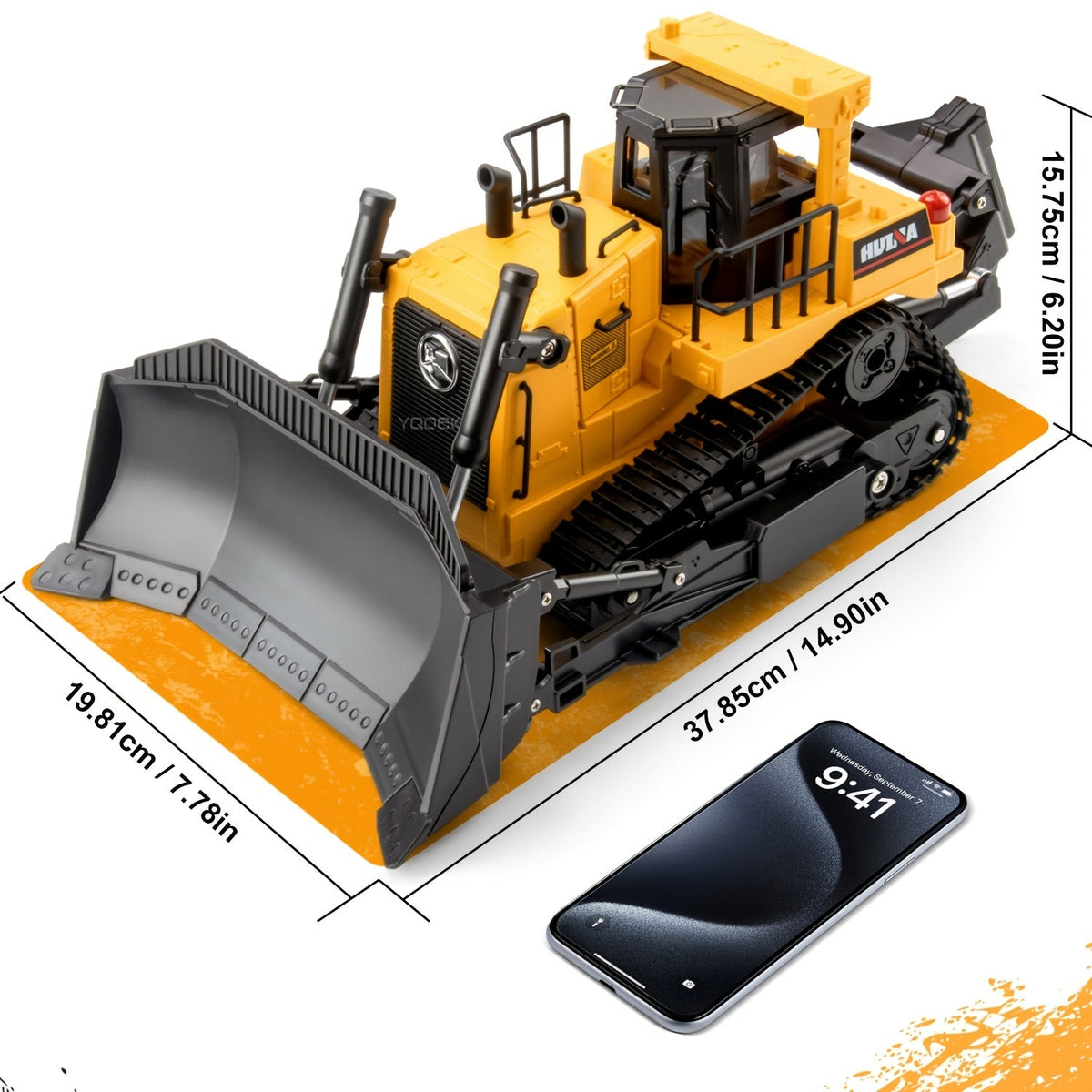 RC Bulldozer Remote Control Construction Vehicle 1:16 Scale 2.4GHz 11 Channel Front Loader Dozer Toy for Kids 8+ Outdoor Sand Climbing Truck Holiday Gift Yellow