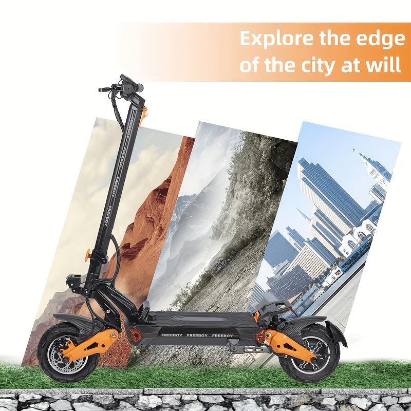 All-Terrain Electric Scooter with Seat - Dual Drive Front & Rear Motors, 60V 38Ah Long Range Battery, Full Hydraulic Suspension, 11-Inch Tires, Front & Rear Disc Brakes | High Speed City & Off-Road Commuter Scooter (Black+Orange)