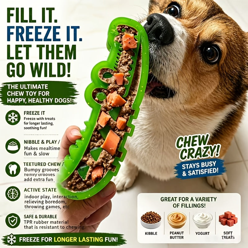 Crocodile Dog Food-Stashing Rubber Chew Toy – Interactive Slow Feeder & Enrichment Foraging Toy for All Breeds, Reusable Treat Dispensing Puzzle Toy, Chew-Resistant, Fun Green Design, Small & Large