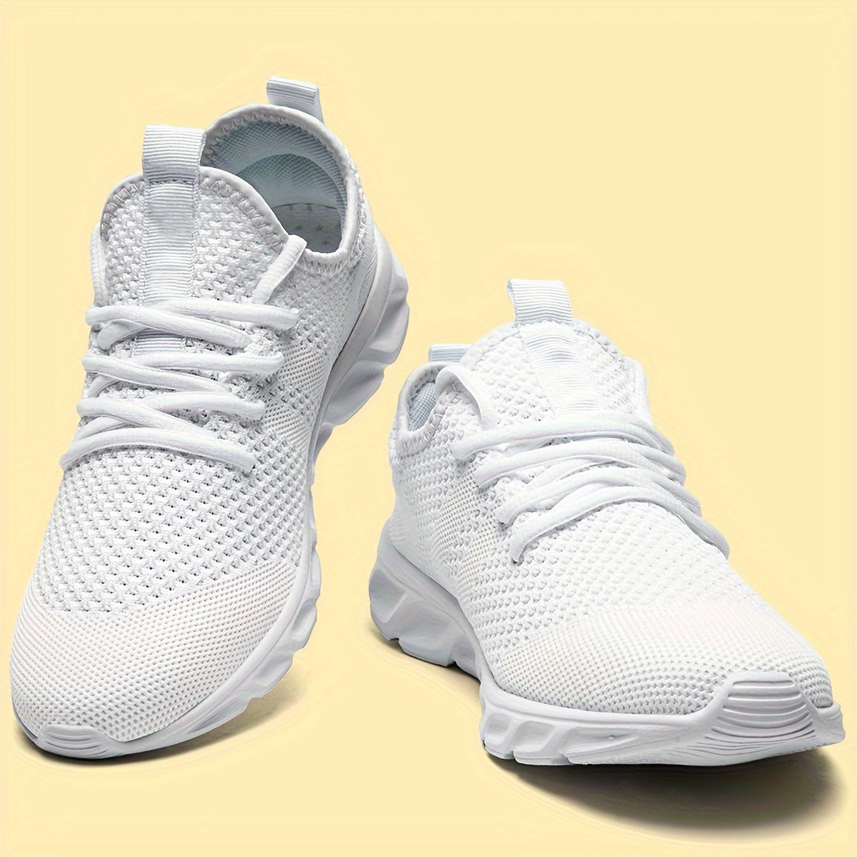 Men's Lightweight Breathable Knit Mesh Sneakers EVA Sole Low-Top Lace-Up Running Walking Shoes White Red Black Round Toe All-Season Gym Travel Daily Wear Sizes US 6-13.5