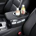 PU Leather Car Center Console Mat & Armrest Box Cover | Universal Fit, 2 Side Pockets, 2 Cup Holders, Phone & Card Storage, Tissue Box Replacement – Black, Grey, Red, Beige, Brown, Cream