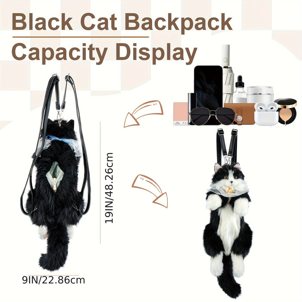Chongker Handmade Tuxedo Cat Plush Backpack Stuffed Animal with Tuxedo Suit, Gift Box & Card – Cute Cat Backpackable Plush Toy for Women & Kids, Birthday Anniversary Gift for Cat Lovers