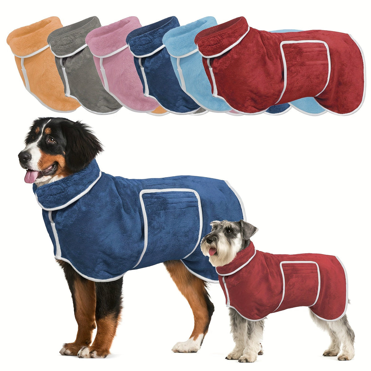 Quick-Dry Super Absorbent Dog Bathrobe Towel Coat for Dogs & Cats – Soft Adjustable Collar & Belly Strap, Fast-Drying Post-Bath Robe, Warm Winter Drying Coat for Small, Medium & Large Pets