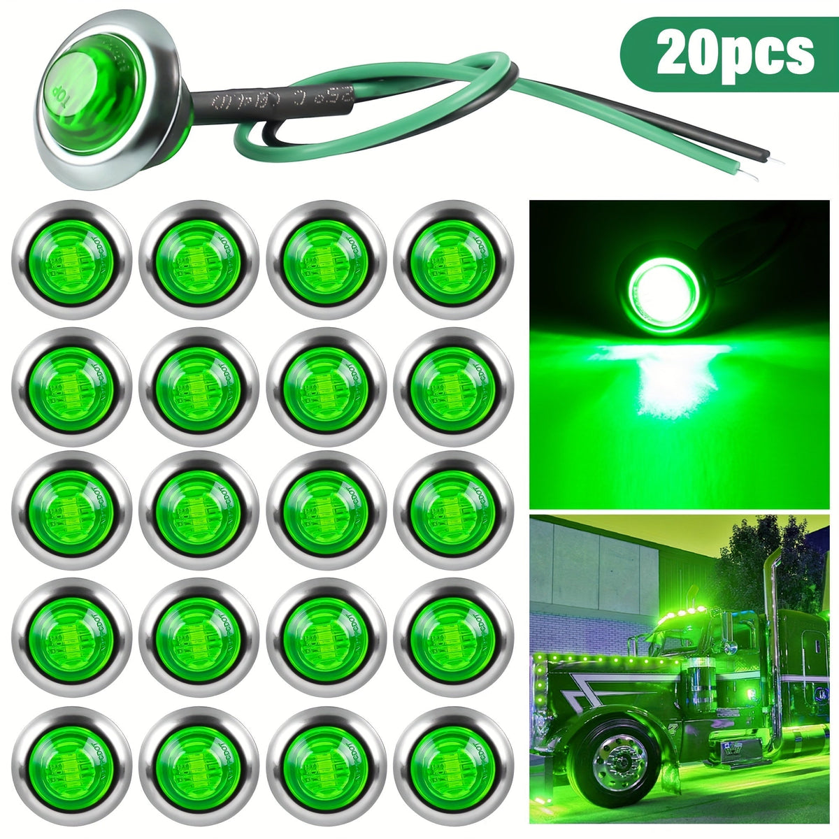 LED Marine Boat Courtesy Lights 20-Pack DC12V 3-LED Side Marker Lights for Boat Yacht Transom Stern Deck, Round Submersible Navigation Lights in Red Green Blue White Yellow, Stainless Steel Base