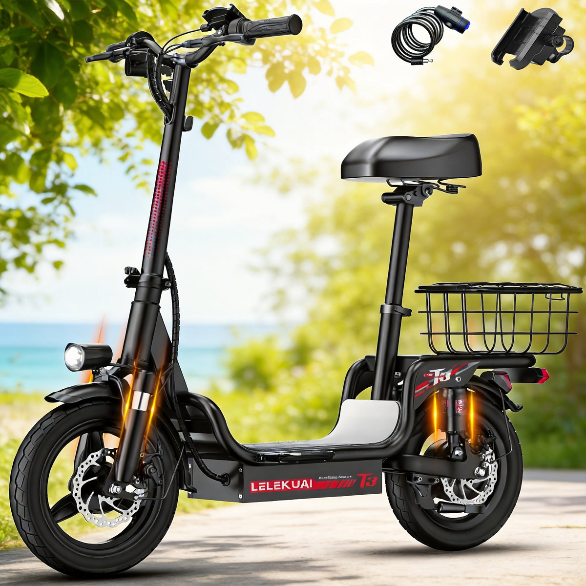 Urban Commuter Electric Scooter & Folding E-Bike 560W Peak Motor 48V Up to 35 Miles Range 330lbs Capacity – 15 to 24.5MPH City Commute E-Scooter for Adults
