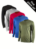 Men's Quick Dry Long Sleeve Shirts 5-Pack Moisture Wicking Breathable Athletic Workout Tops - Anti-Odor Stretchy Running Gym Training S-XXL