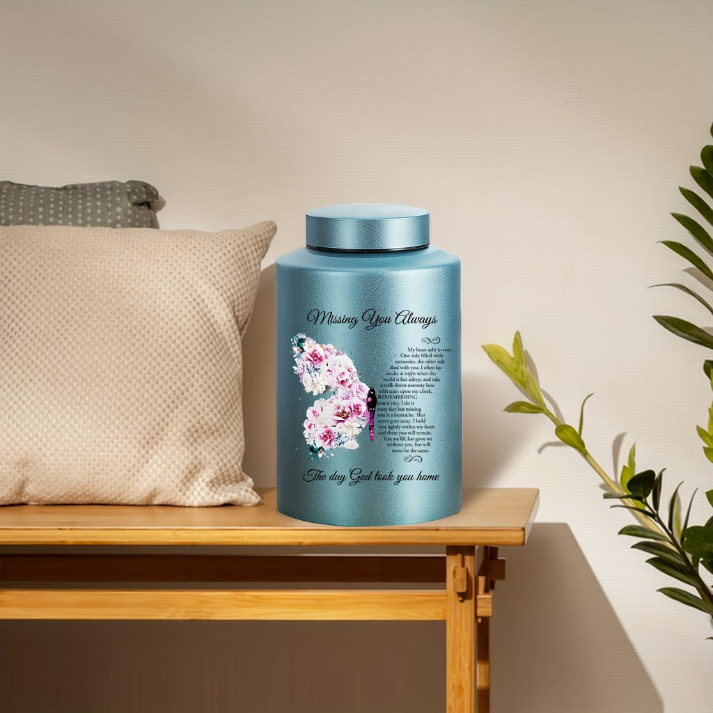 Large Decorative Butterfly Cremation Urn for Human & Pet Ashes - Commemorative Funeral Urn for Adult Male & Female, Dog & Cat, Elegant Blue Memorial Urn for Home Display