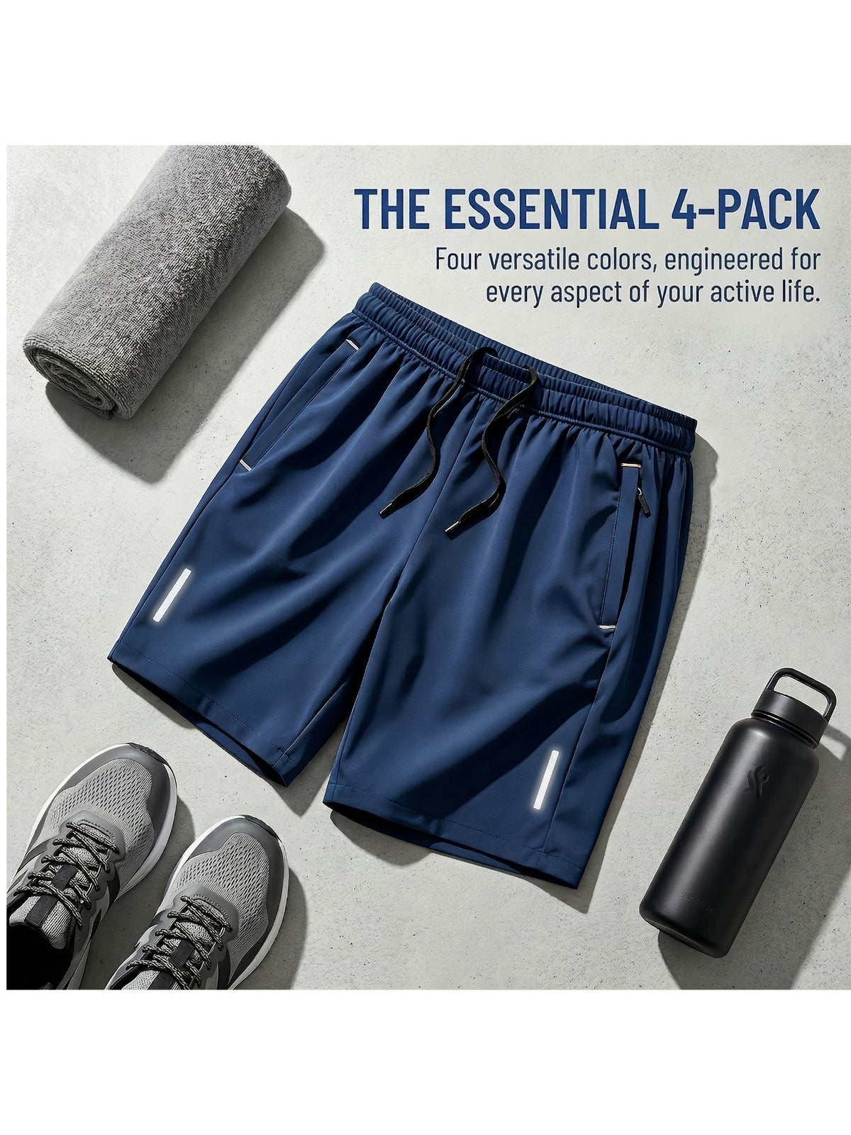 Men's Athletic Shorts 4-Pack Quick Dry Lightweight Breathable Sports Gym Running Workout Shorts Zipper Pockets Drawstring Waist Casual Loose Fit Fitness Cycling Basketball XS-XXXL