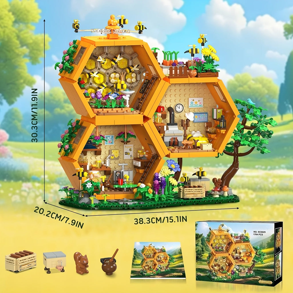 Beehive Building Set 1773 Pieces Treehouse Decorative Model with Flowers Animals & Botanical Motifs – Creative Building Blocks Gift for Adults Boys & Girls