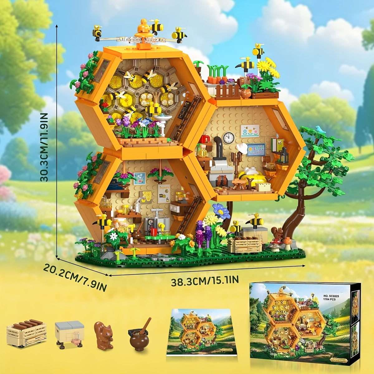Beehive Building Set 1773 Pieces Treehouse Decorative Model with Flowers Animals & Botanical Motifs – Creative Building Blocks Gift for Adults Boys & Girls