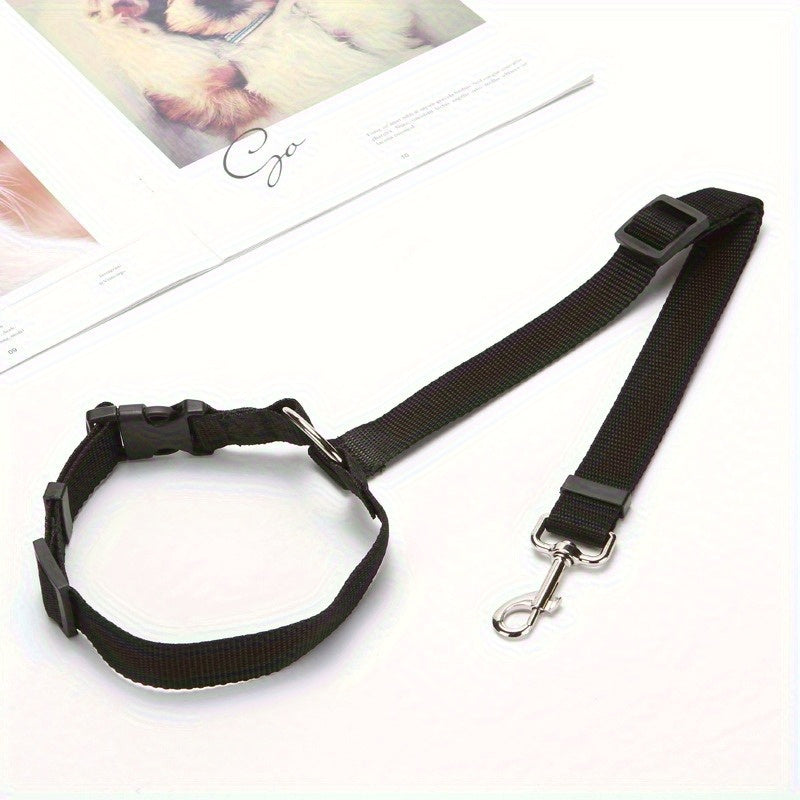 Adjustable Pet Car Seat Belt with 2-in-1 Nylon Leash - Universal Rear Seat Safety Belt for Dogs & Cats, Prevents Distraction & Window Falls During Car Travel, Secure Pet Vehicle Restraint for All Breeds