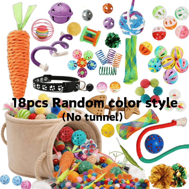 Cat Toys 18-21 Piece Variety Pack – Random Color Style & Material Kitten Toy Assortment, Interactive Feather Balls & Teaser Toys for Indoor Cats, No Battery Required, Fun Gift Set for Cat Lovers