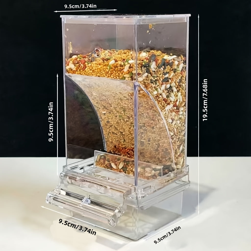 Transparent Acrylic Automatic Bird Feeder - Spill-Proof Bird Food Dispenser for Cage & Outdoor Use - Easy Clean Seed Feeder for All Birds Parrots Parakeets Wild Birds - No Battery Required