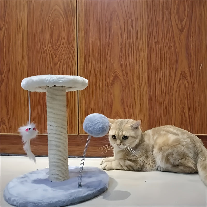 Kitten Climbing Frame Cat Scratching Post with Hanging Mouse & Spring Ball Indoor Cat Tree Scratch Pad Activity Center for Young Cats Kittens White Gray Brown
