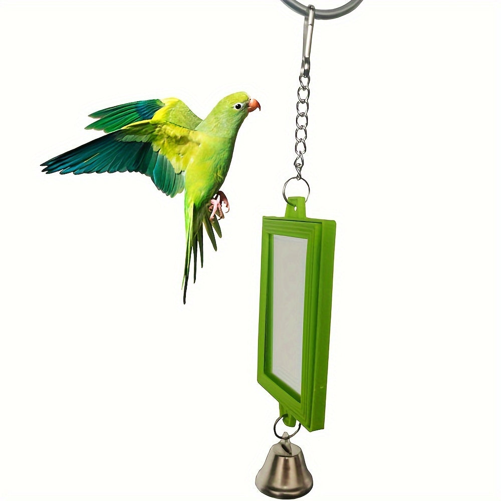 Double-Sided Mirror Parrot Toy for Bird Cage - Square Bird Mirror Cage Decoration & Interactive Toy for Parrots Parakeets Cockatiels Budgies Lovebirds - Bird Cage Accessory Random Color 2.36x8.66in