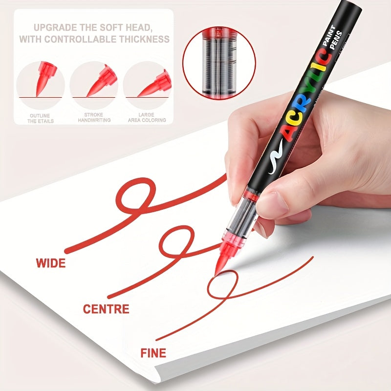 Acrylic Paint Markers Brush Tip – 12/24/36/48/60/72/120/168 Colors for Rock, Metal, Glass, Wood, Canvas, Ceramic & Plastic, DIY Hand-Painting Art Supplies, Back to School Halloween Christmas Birthday Gift