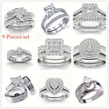 9 Piece Princess Cut Cubic Zirconia Bridal Wedding Ring Set for Women – Stackable Engagement Rings, Classic Jewelry Gift for Girlfriend & Wife